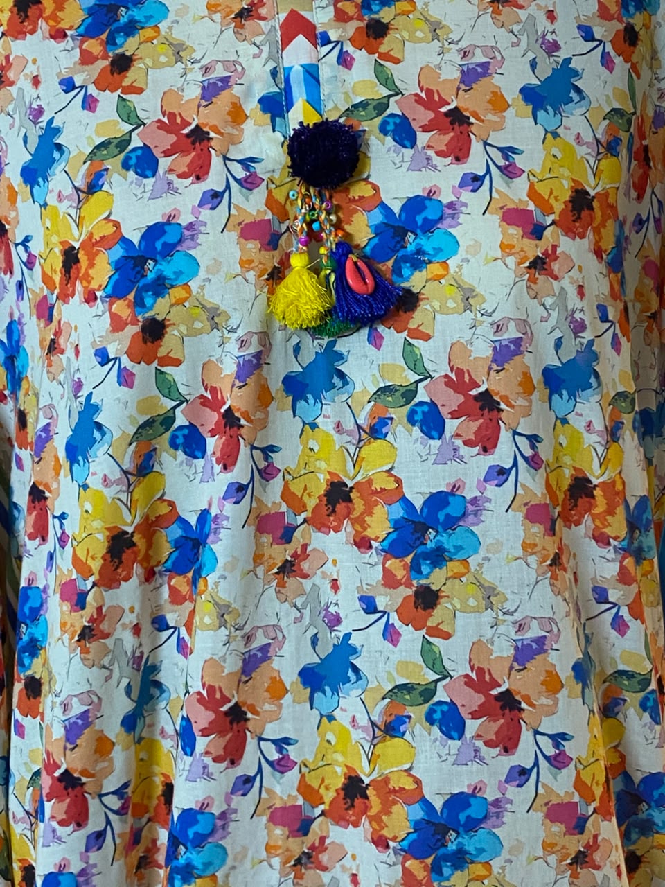 Long zebra-panel A-line shirt in pure Lawn Fabric - Image 6