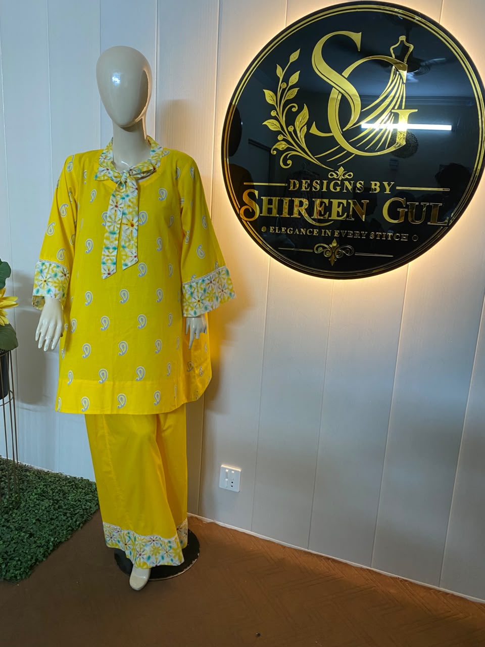 Tie neckline coord set in premium Lawn Fabric