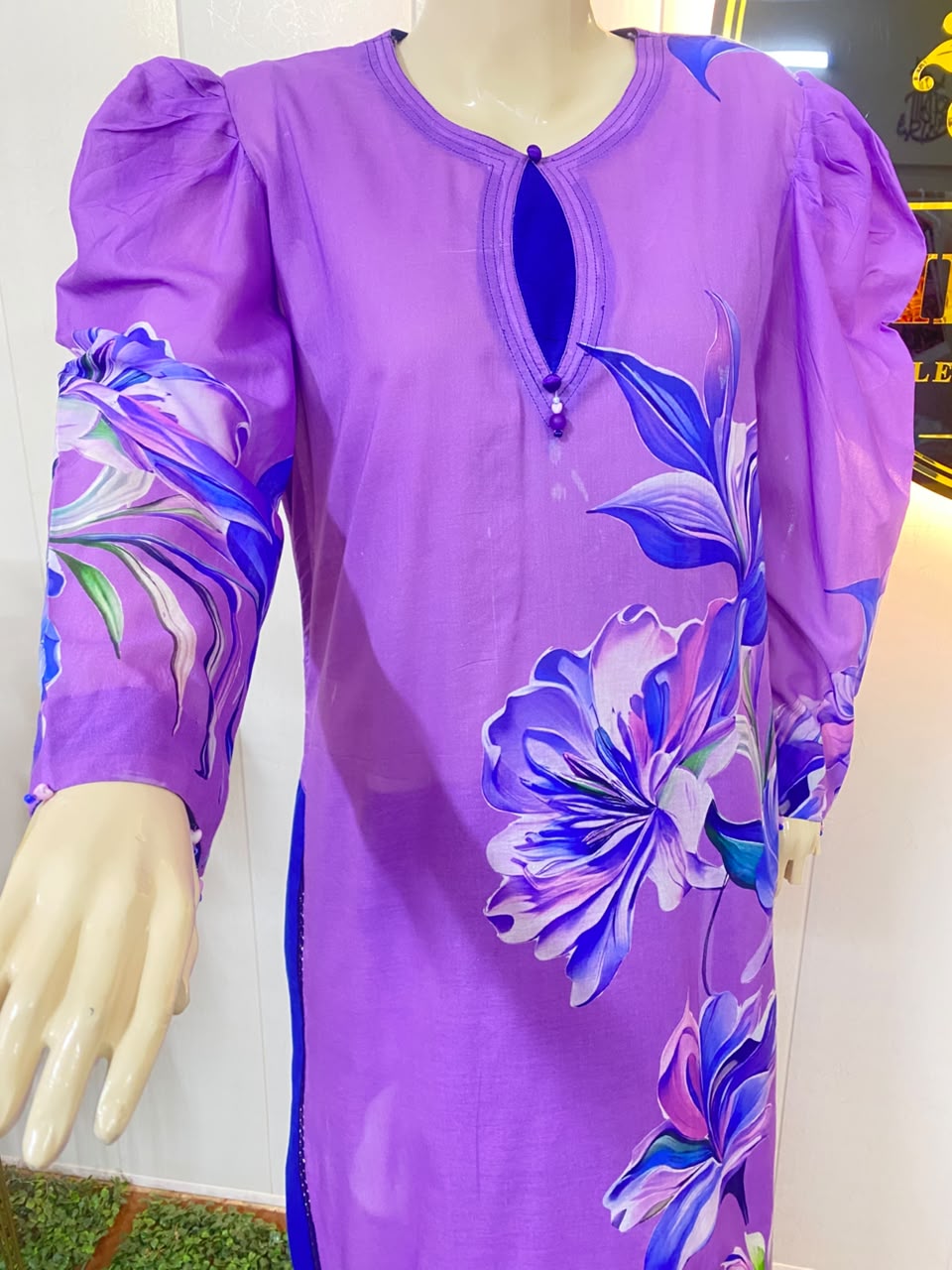 Floral Long straight shirt in pure Lawn Fabric - Image 8