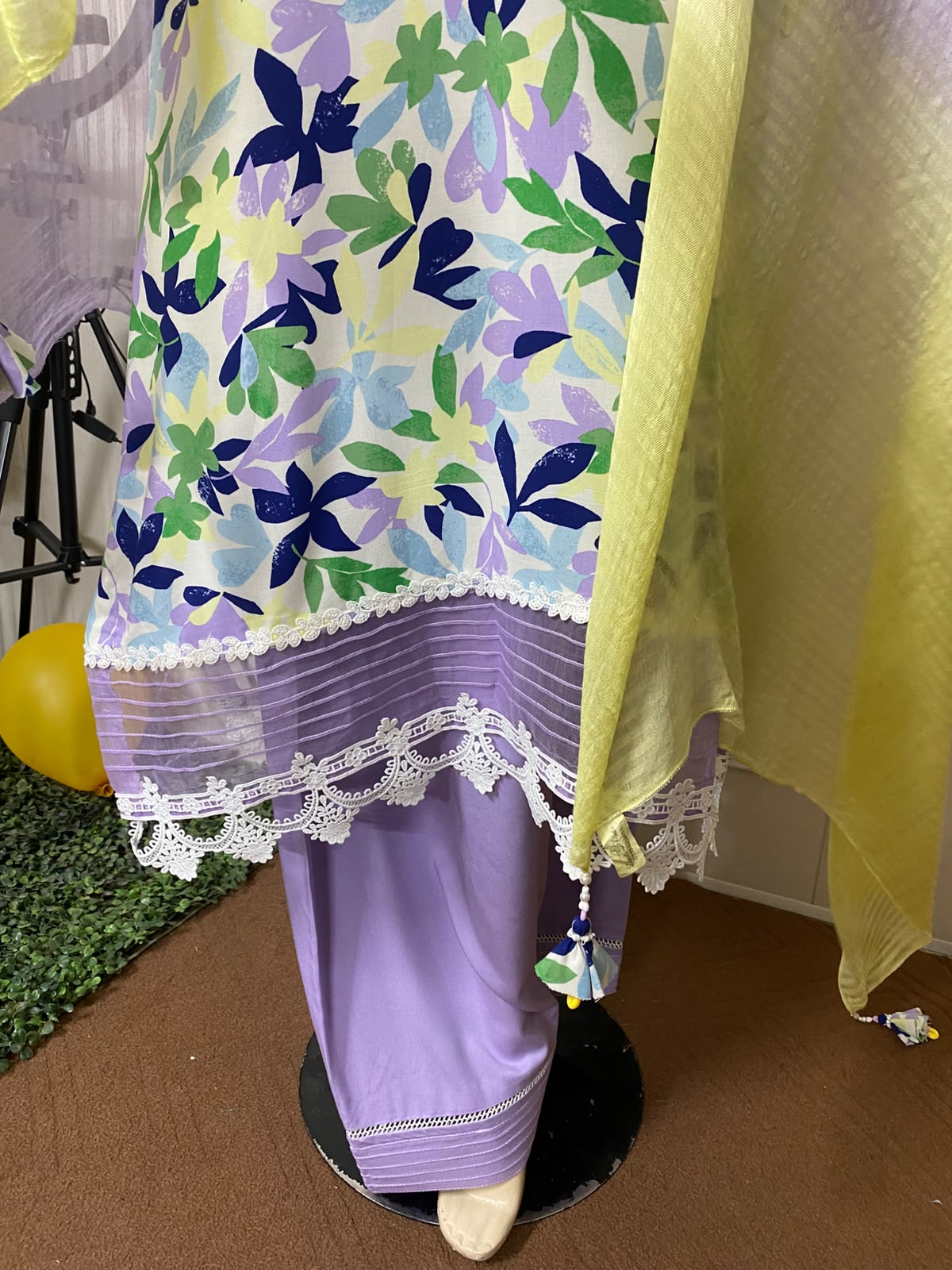 China Linen shirt and shalwar with Organza and milky lace details - Image 6